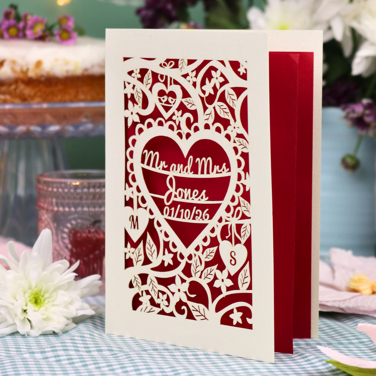 Personalised Wedding Card - Laser Cut Heart Wedding
