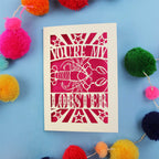 Cute Valentines Card, laser cut with a lobster design and the words 'You're my lobster'
