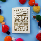 A Dad Birthday card for the most awesome dad ever with colourful pom-poms on a blue background