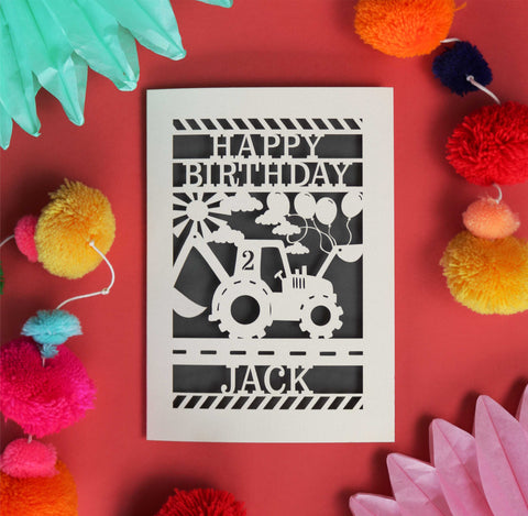 Personalised Papercut Digger Birthday Card - 