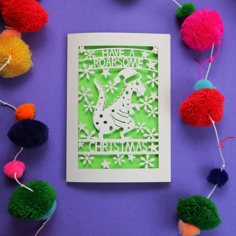 Bundle of 6 A6 Dinosaur Papercut Christmas Cards - 