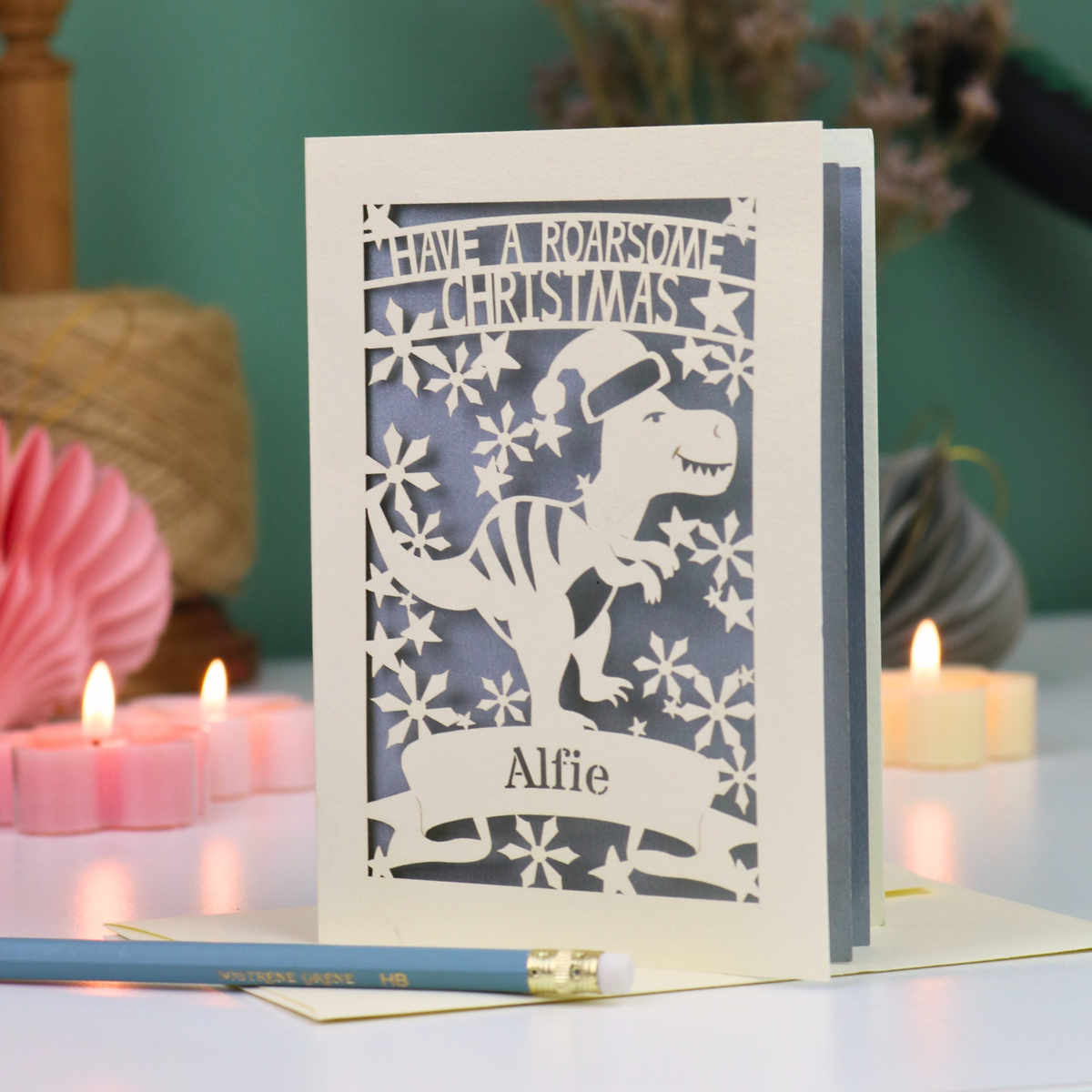 Personalised Papercut Dinosaur Christmas Card