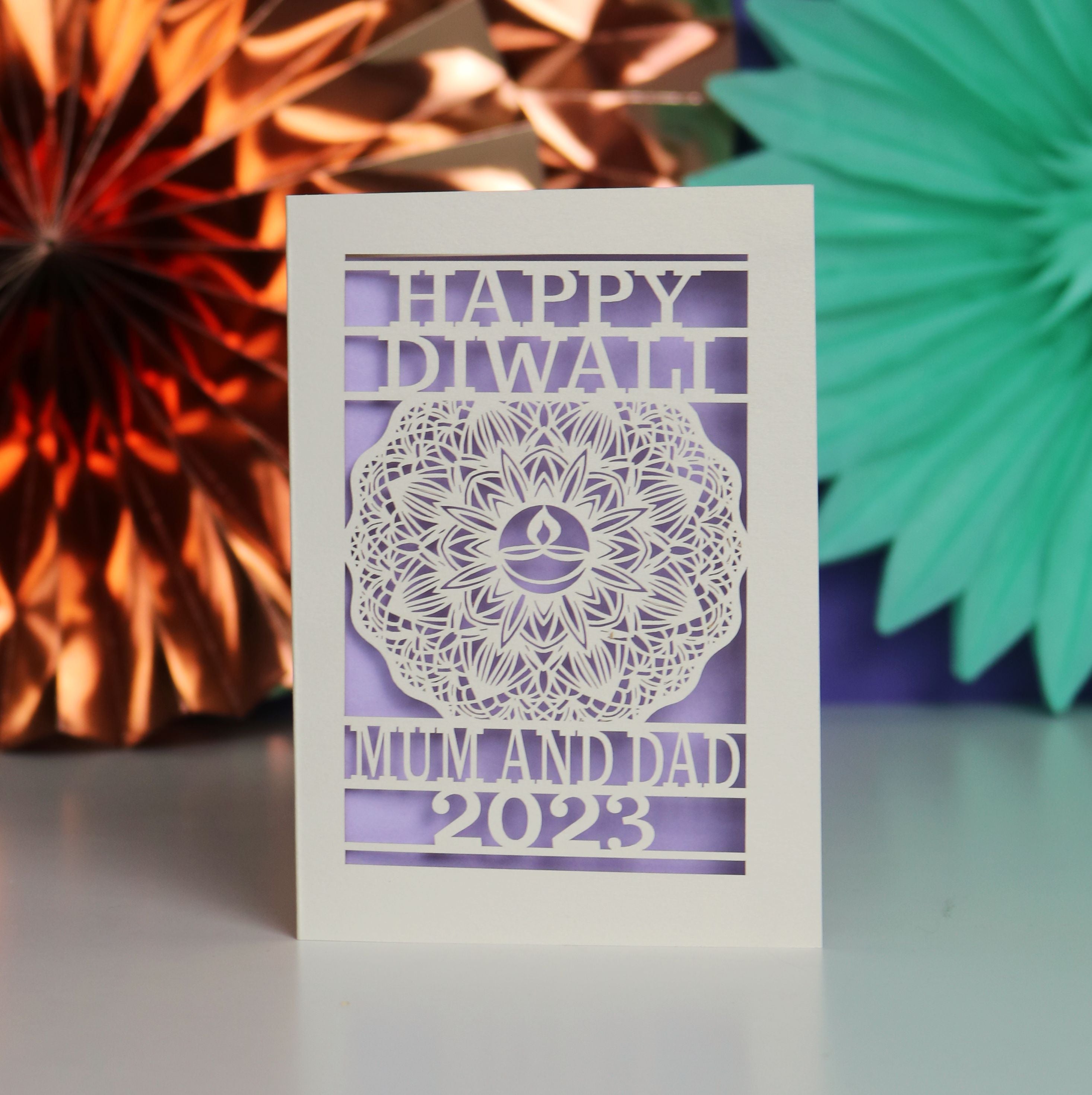 A papercut personalised Diwali card from UK