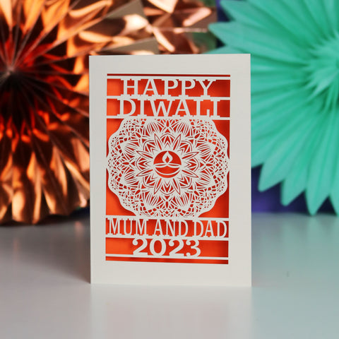 Personalised Papercut Diwali Mandala Card A5 - Orange