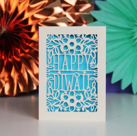 Papercut Diwali Card - A6 (small) / Peacock Blue