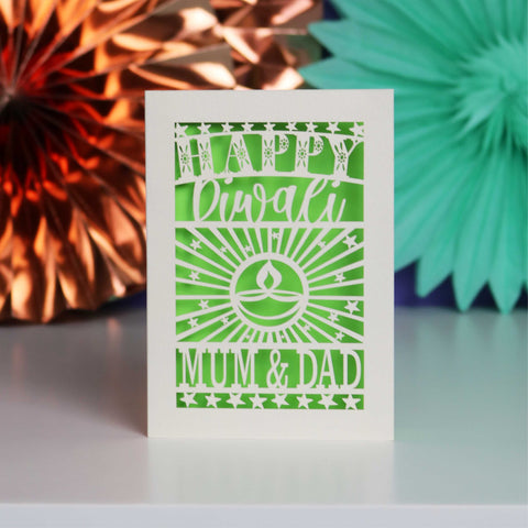 Personalised Papercut Diwali Stars Card - Bright Green / A6 (small)
