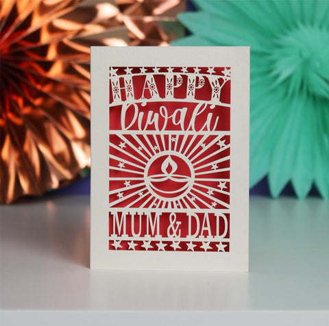 Personalised Papercut Diwali Stars Card - Bright Red / A6 (small)