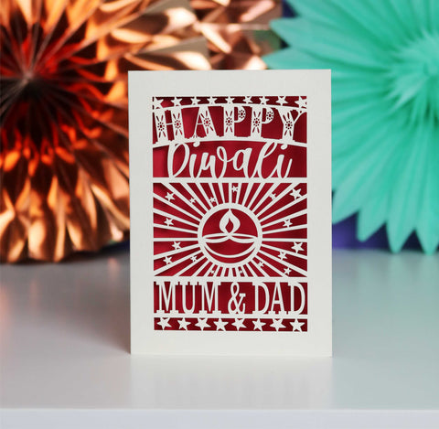 Personalised Papercut Diwali Stars Card - Dark Red / A6 (small)