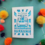 A laser cut personalised card for a driving test pass