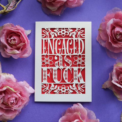 Paper Cut engagement cards that say "Engaged As Fuck" - A5 (large) / Bright Red