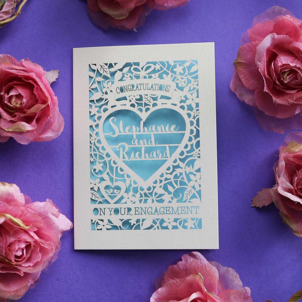 A personalised laser cut engagement card