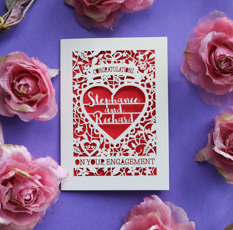 A personalised paper cut card for engagement - A6 (small) / Bright Red