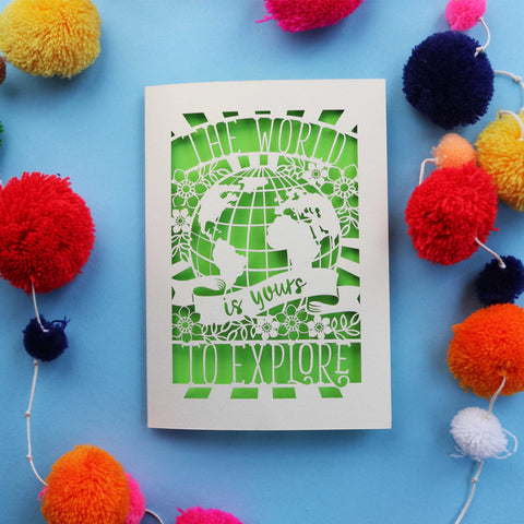 The World is Yours to Explore Laser Cut Card - A6 (small) / Bright Green