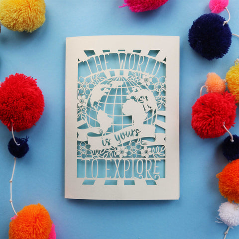 The World is Yours to Explore Laser Cut Card - A6 (small) / Light Blue