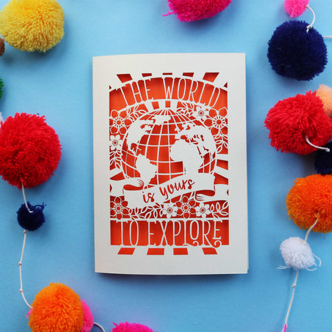 The World is Yours to Explore Laser Cut Card - A6 (small) / Orange