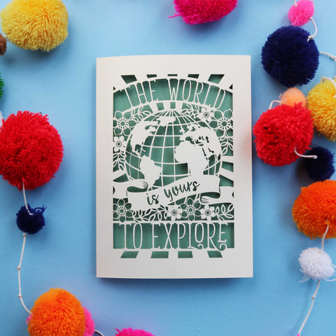 The World is Yours to Explore Laser Cut Card - A6 (small) / Sage