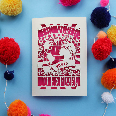 The World is Yours to Explore Laser Cut Card - A6 (small) / Shocking Pink