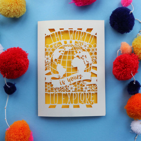 The World is Yours to Explore Laser Cut Card - A6 (small) / Sunshine Yellow