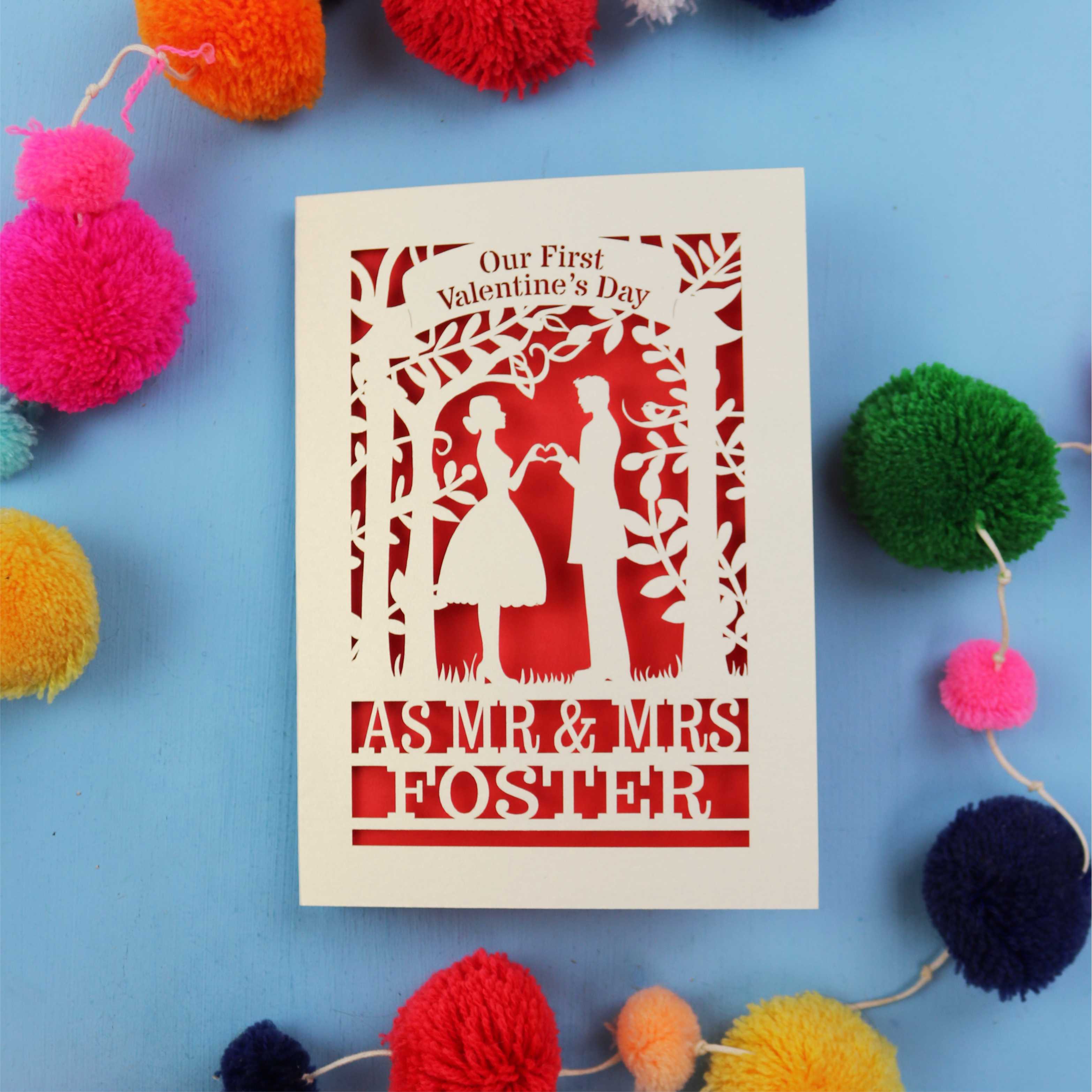 A personalised laser cut Our first Valentine's Day Card
