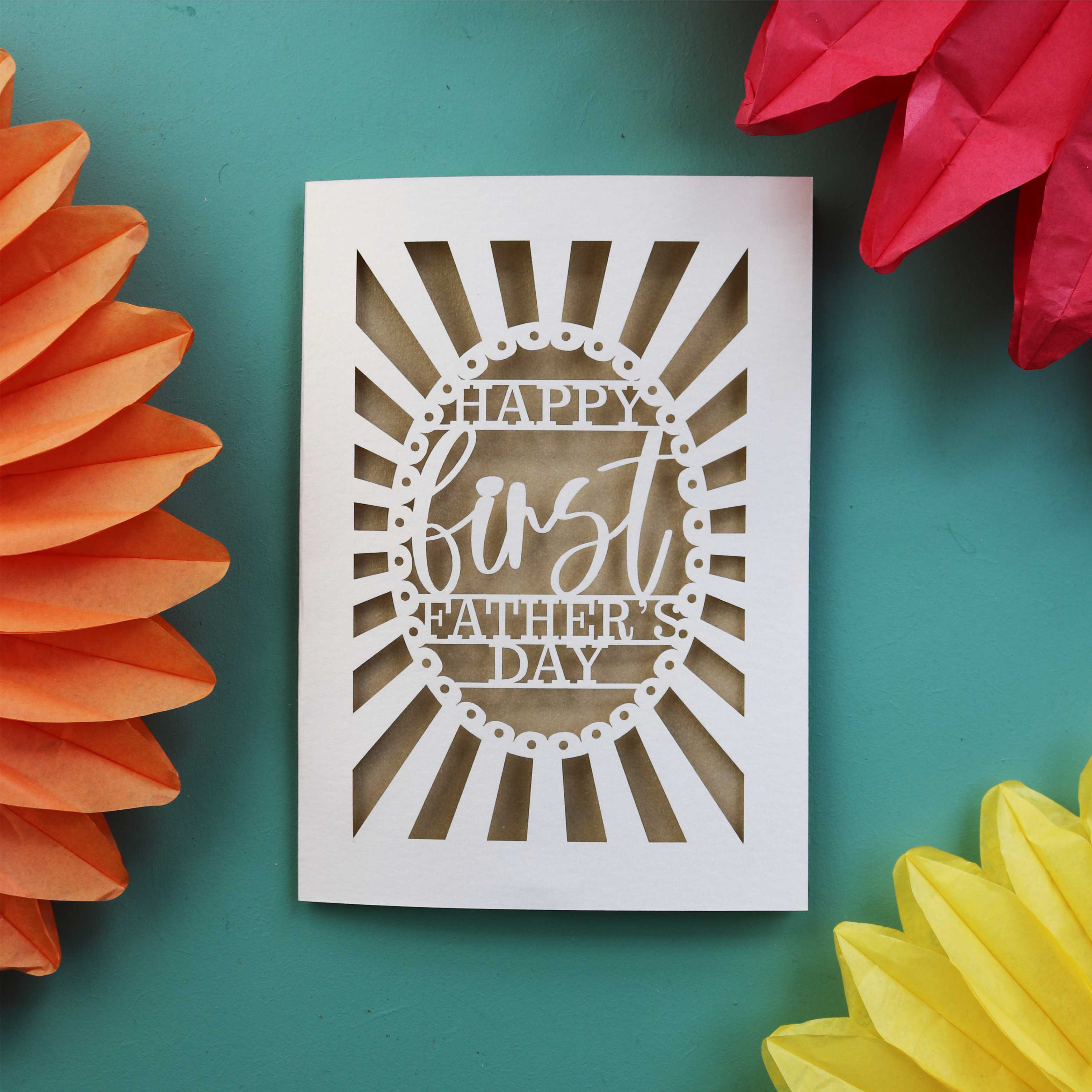 A laser cut Father's Day card for a new dad