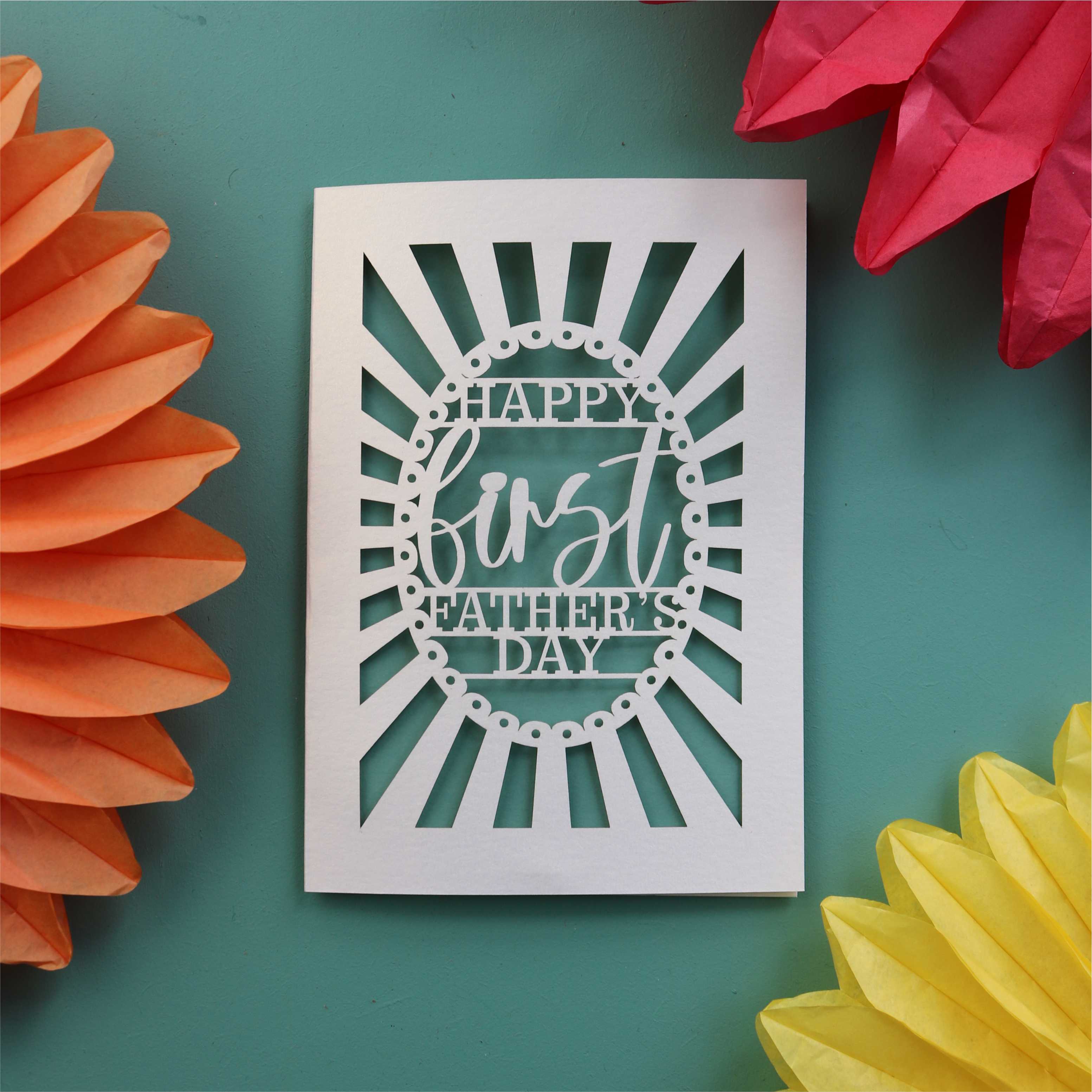 A happy first father's day card laser cut and made in the UK