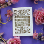 A cut out First Mother's Day card with cut out text that says "Happy First Mother's Day, love from" and is personalised with a name