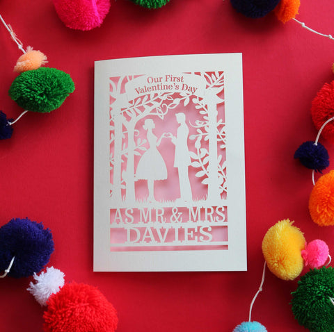 A personalised papercut first married Valentines Card - A6 (small) / Candy Pink