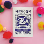 A personalised new baby card. Card is laser cut and shows a stork, date of birth and baby's name.