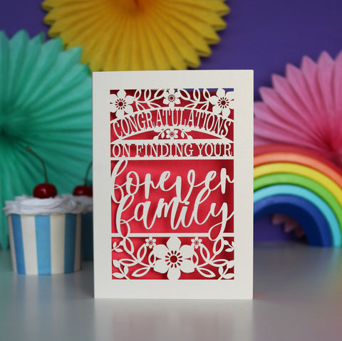 Papercut Forever Family Adoption Card - A5 (large) / Bright Red