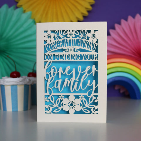 Papercut Forever Family Adoption Card - A5 (large) / Peacock Blue