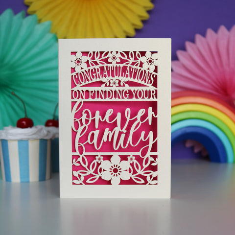 Papercut Forever Family Adoption Card - A5 (large) / Shocking Pink