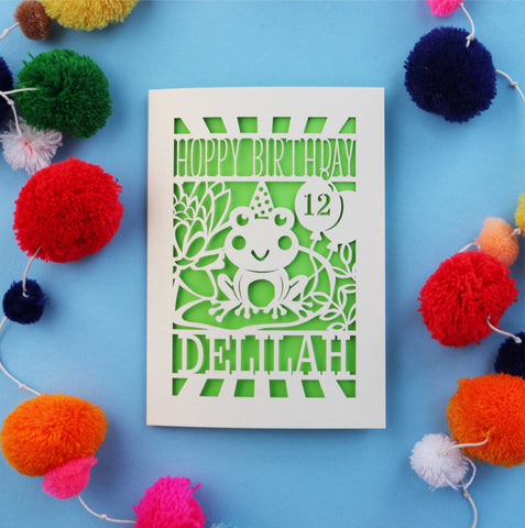 Frog Personalised Laser Cut Birthday Card - A6 (small) / Bright Green
