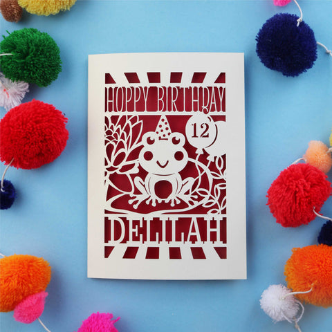 Frog Personalised Laser Cut Birthday Card - A6 (small) / Dark Red