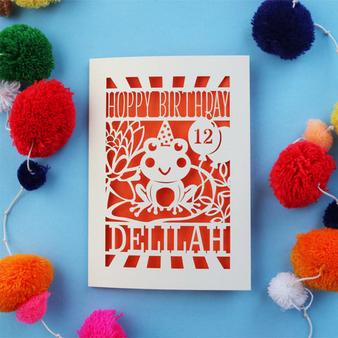 Frog Personalised Laser Cut Birthday Card - A6 (small) / Orange