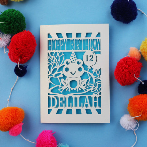 Frog Personalised Laser Cut Birthday Card - A6 (small) / Peacock Blue