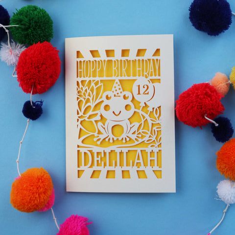 Frog Personalised Laser Cut Birthday Card - A6 (small) / Sunshine Yellow
