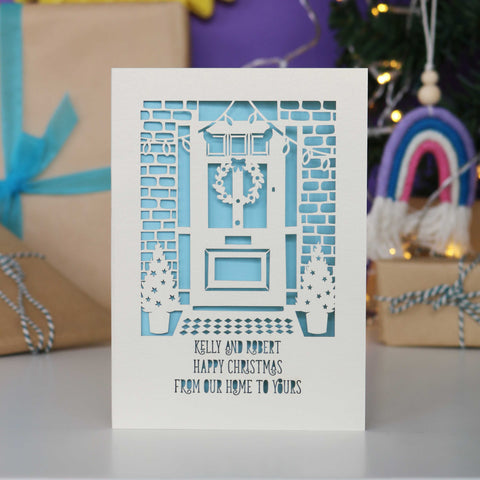 Happy Christmas From Our Home to Yours Papercut Card - A5 / Light Blue