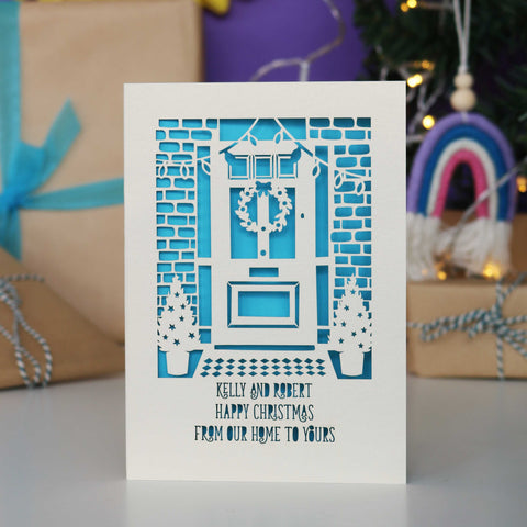 Happy Christmas From Our Home to Yours Papercut Card - A5 / Peacock Blue
