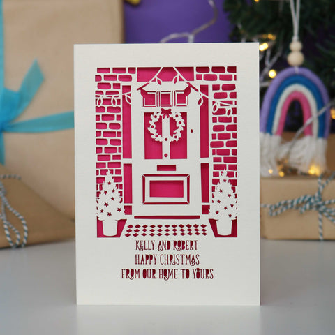 Happy Christmas From Our Home to Yours Papercut Card - A5 / Shocking Pink