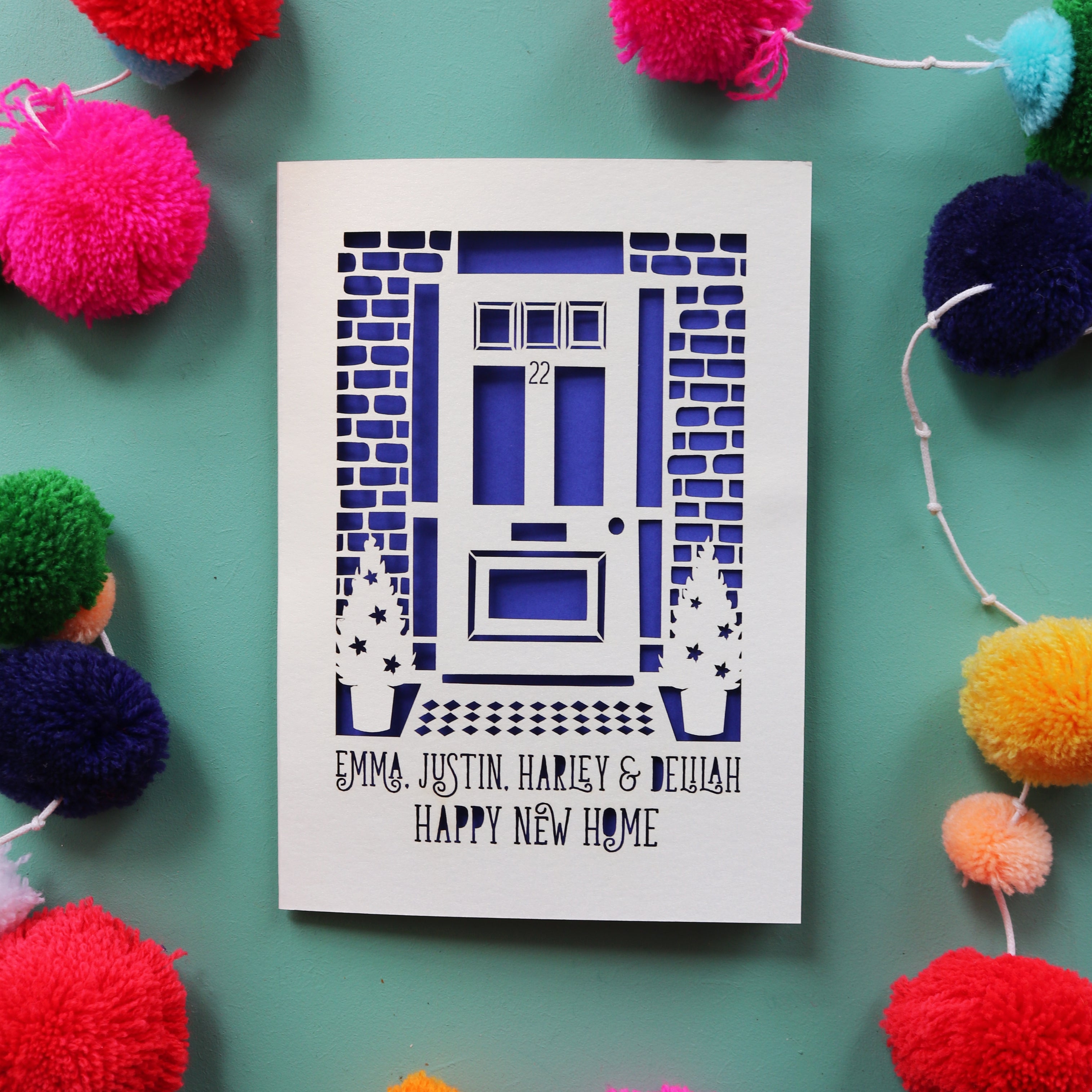 New home cards with a front door and names