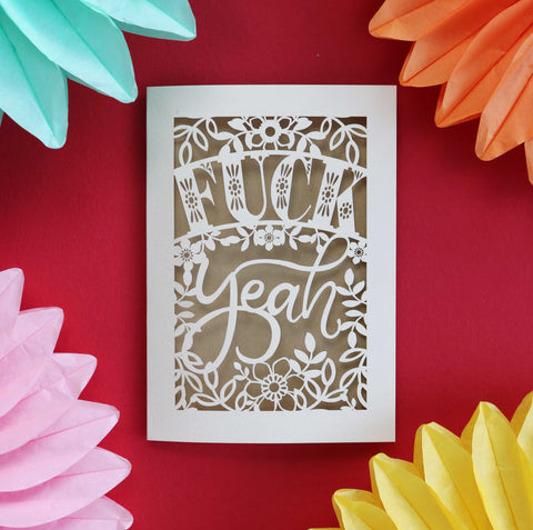 Celebration cards that say "fuck yeah" - A6 (small) / Gold Leaf