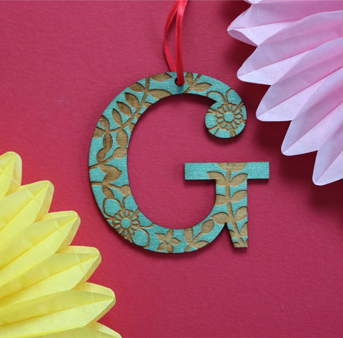 Assorted Letter G Wooden Engraved Hanging Decorations - 3mm green floral