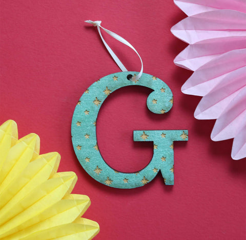 Assorted Letter G Wooden Engraved Hanging Decorations - 6mm green stars