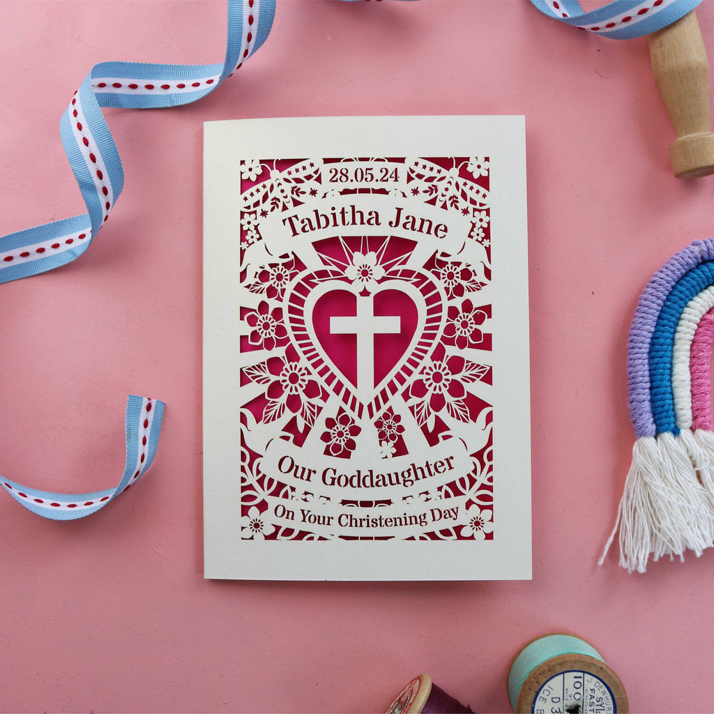 A laser cut card for a Goddaughter's baptism or christening. 