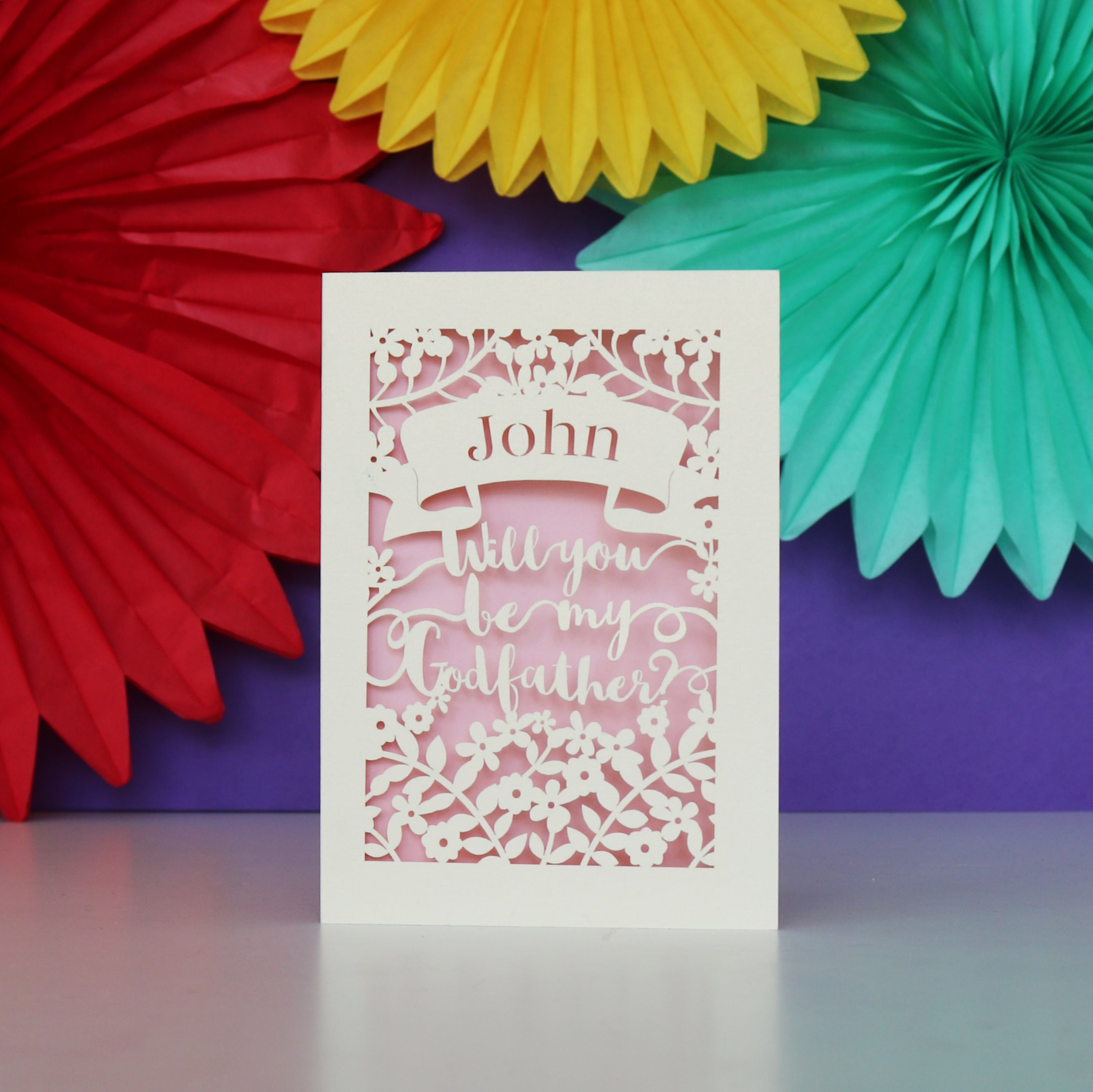 Personalised Papercut 'Be my Godfather?' Card