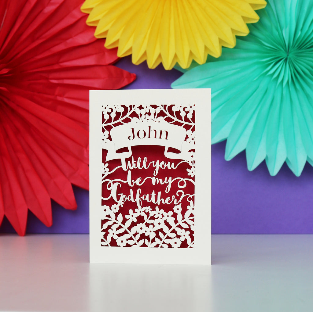 Personalised Papercut 'Be my Godfather?' Card