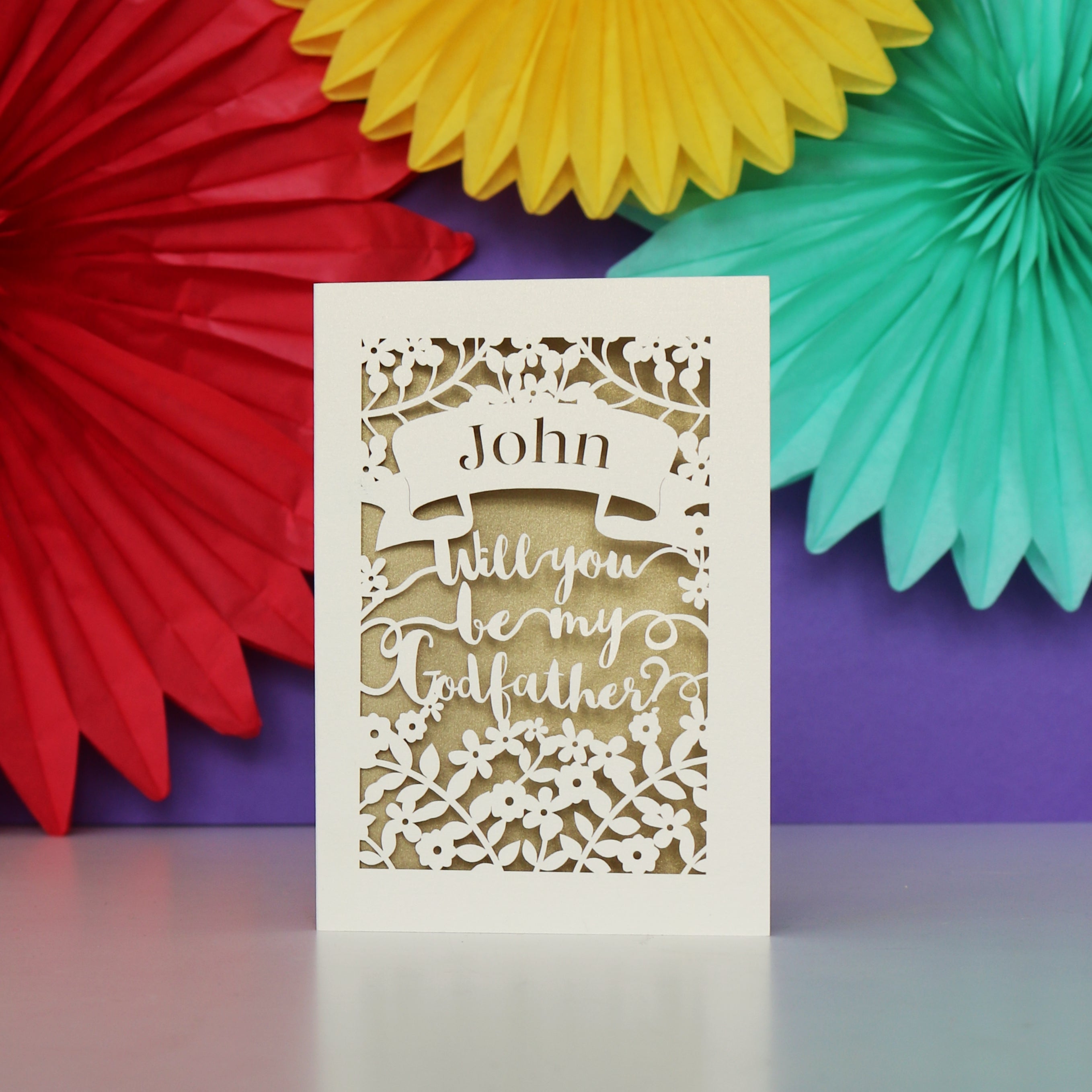 Personalised Papercut 'Be my Godfather?' Card