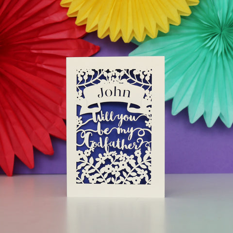 Personalised Papercut 'Be my Godfather?' Card - A6 (small) / Infra Violet