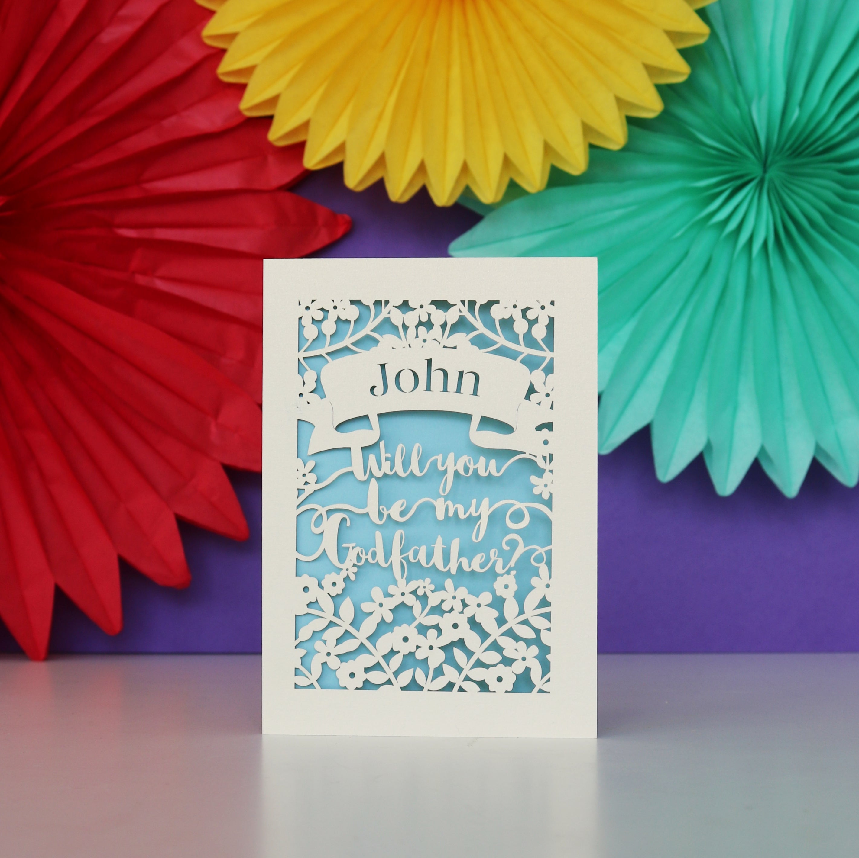 Personalised Papercut 'Be my Godfather?' Card