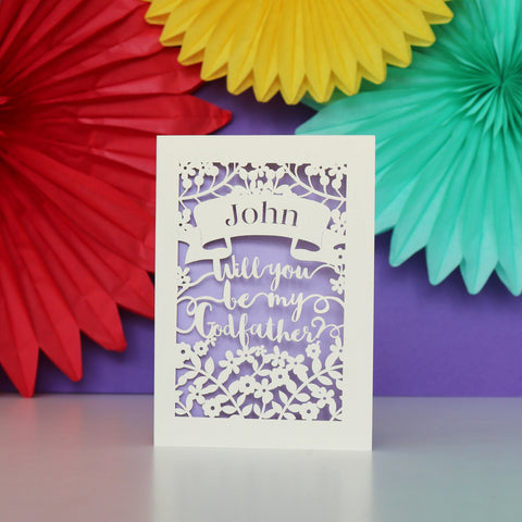 Personalised Papercut 'Be my Godfather?' Card - A6 (small) / Lilac